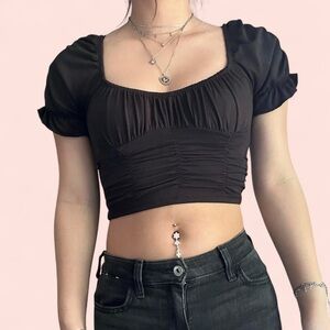 Princess Polly Black Puff Sleeve Crop Top